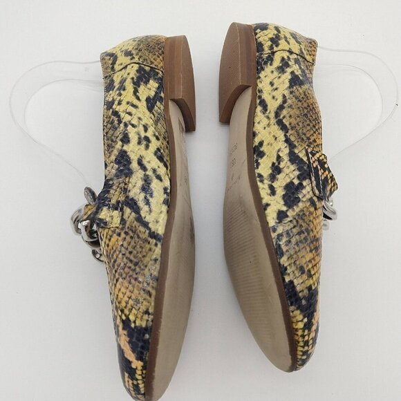 Donald Pliner Yellow Snakeskine Loafers Size 7 Flats Driving Moccasins Chain - Picture 4 of 9